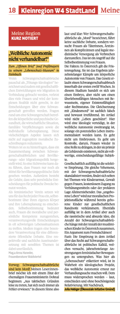 Weibliche Autonomie ist nicht verhandelbar-Julia Hobiger