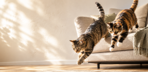 Katzen springen von der Couch